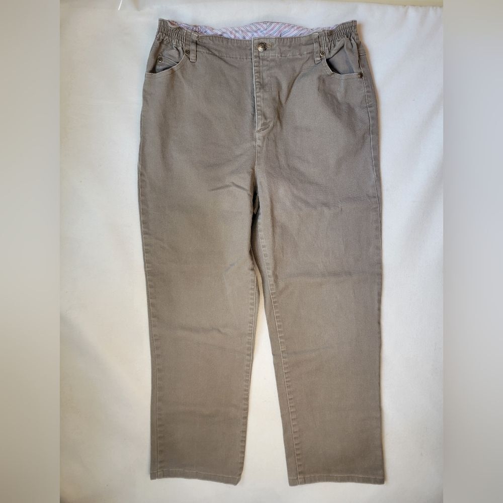 TOG Shop grey zip/button straight leg gathered waist jeans, plus size 14